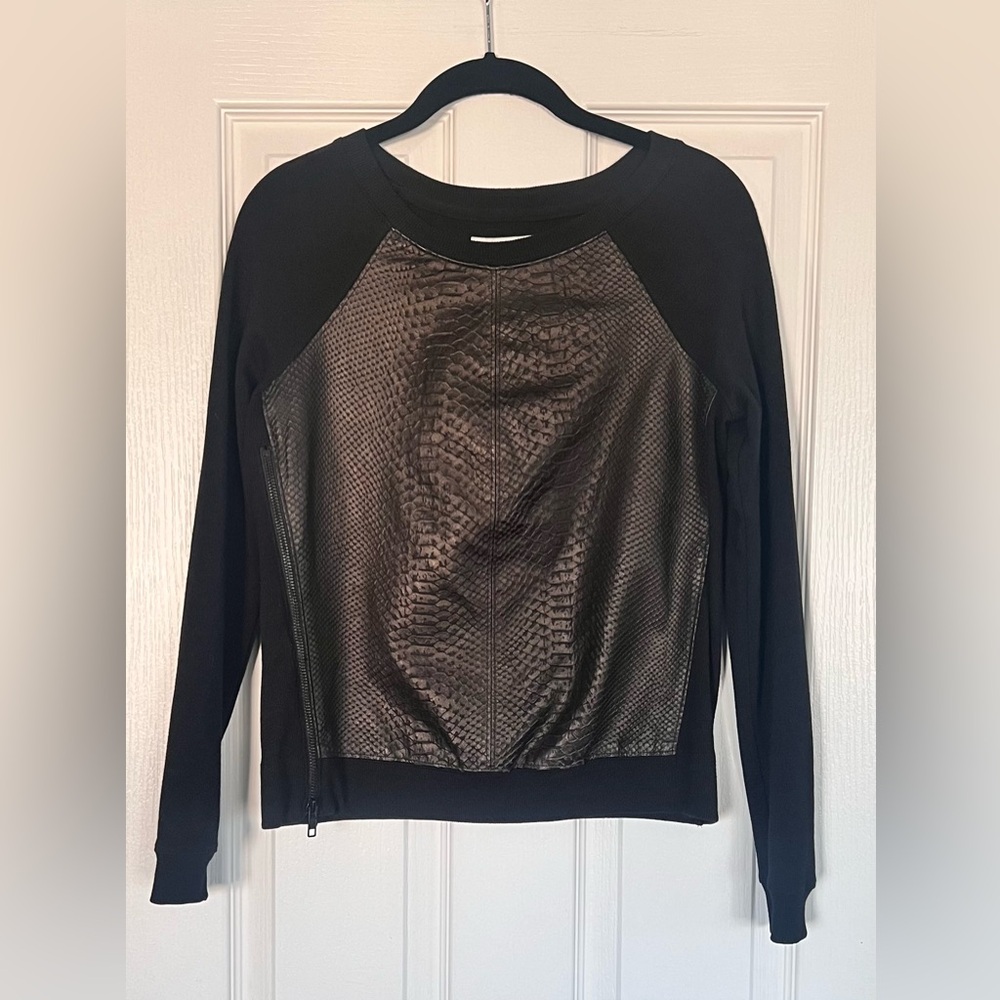 Aiko Black Python Embossed Leather Front Sweatshi… - image 1